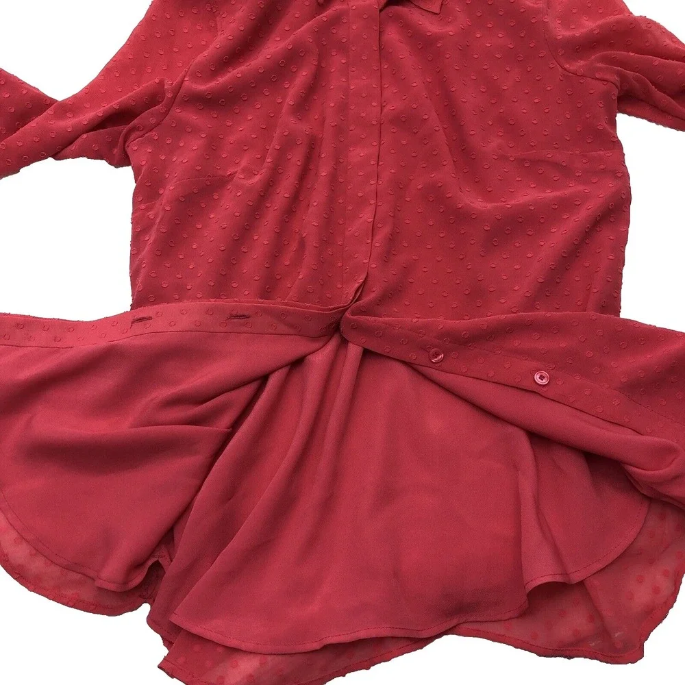 Talbots Button‎ Shirt Womens XS Pink Polka Dot Textured Sheer side slits